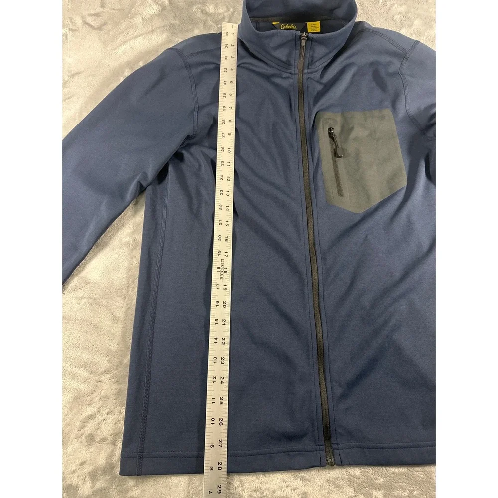 Cabelas Mens Full Zip Performance Jacket Navy Blue Chest Pocket Large Regular